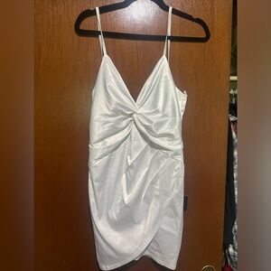 Lulus white satin twist front mini dress